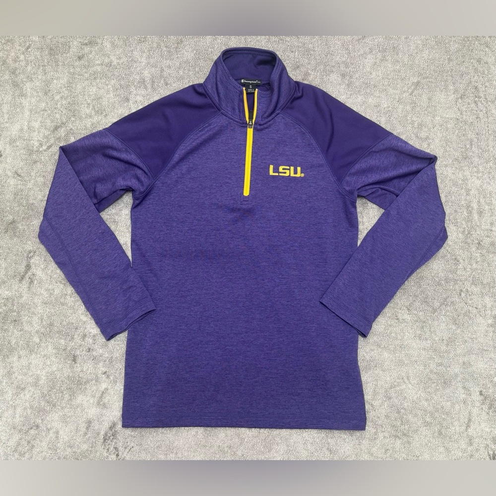 LSU Tigers Champion Elite 1/4 Zip Dry Fit Pullover Long Sleeve Shirt Women’s S